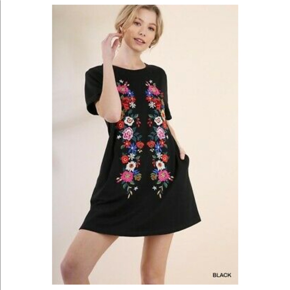 Floral Embroidered Short Sleeve Tee Dress